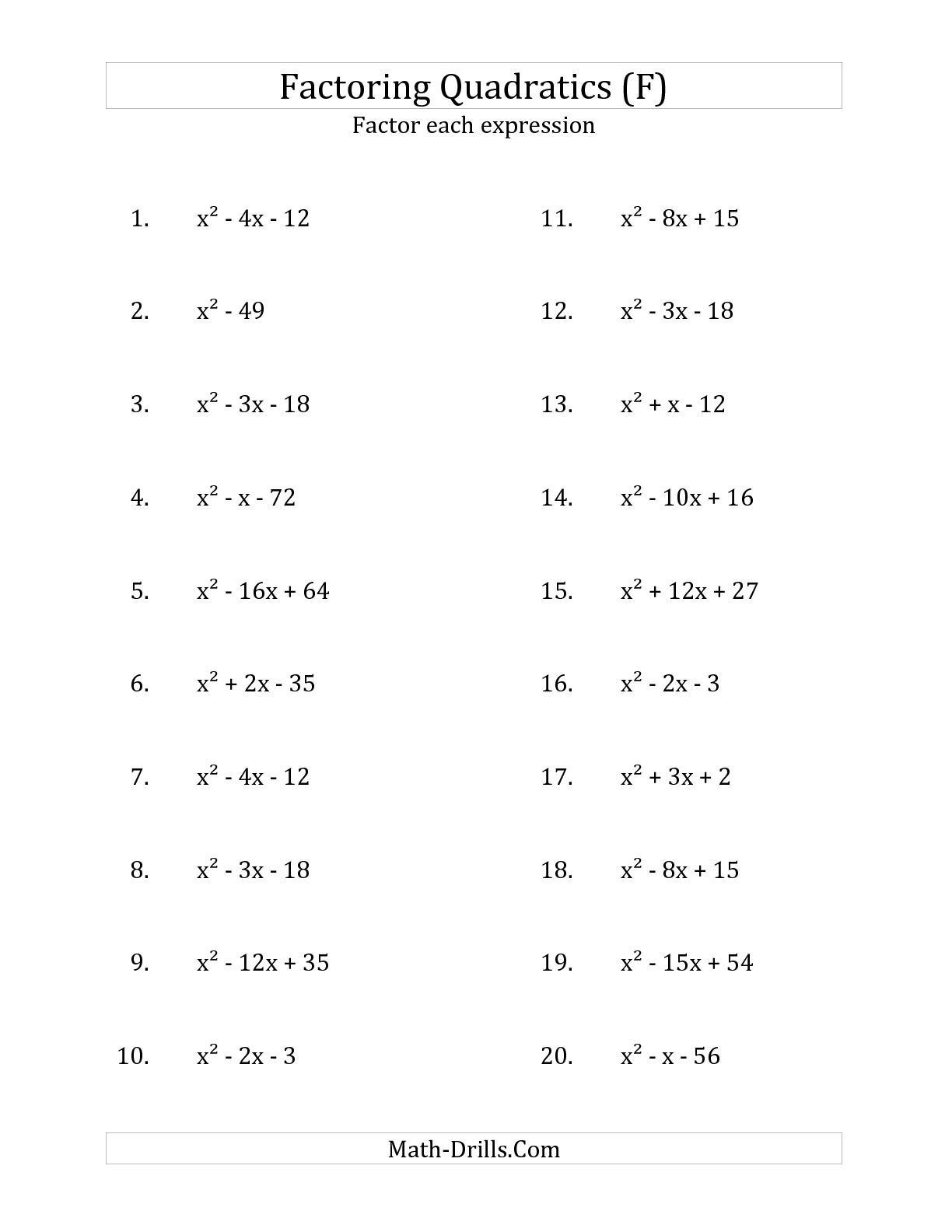 15 Factoring Quadratics Worksheet Worksheeto 15 Factoring Quadratics Worksheet Worksheeto