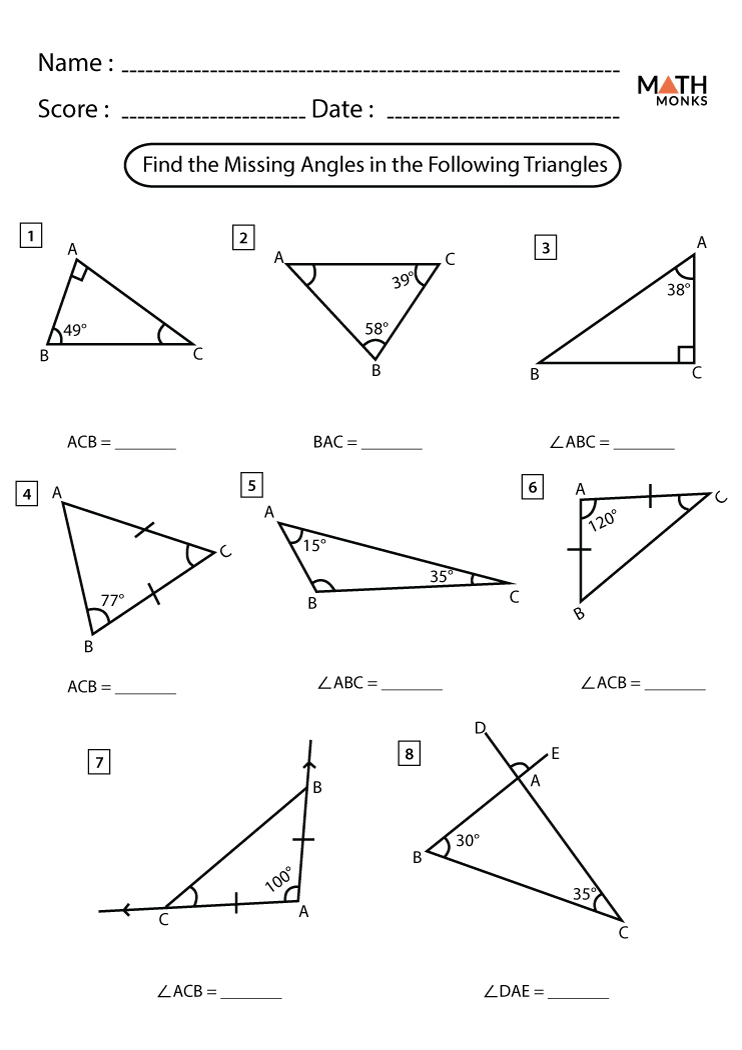 Angles In A Triangle Worksheets Math Monks Angles In A Triangle Worksheets Math Monks