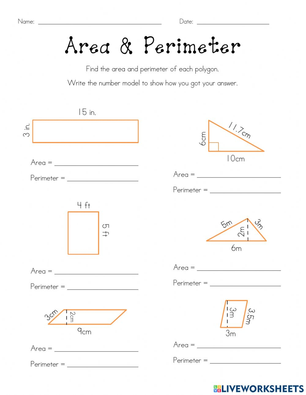Area And Perimeter Of 2D Shapes Worksheet Area And Perimeter Of 2D Shapes Worksheet