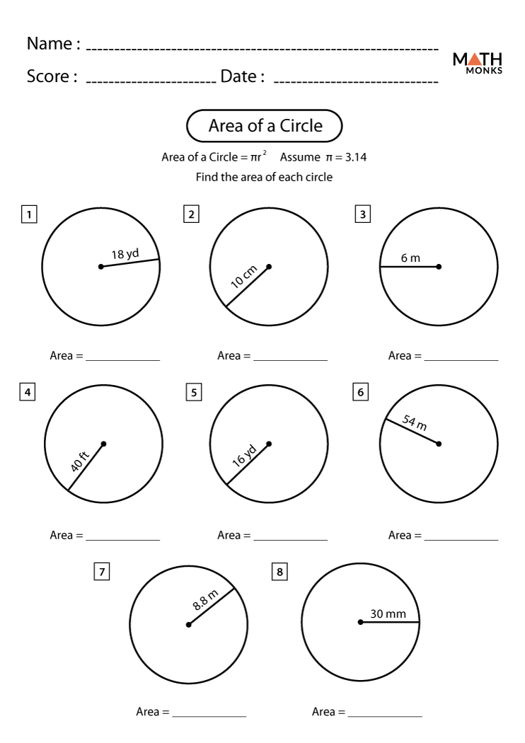Area Of A Circle Worksheets Math Monks Area Of A Circle Worksheets Math Monks