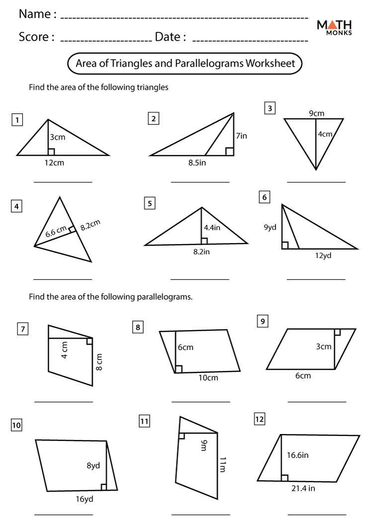 Area Of Triangles And Parallelograms Worksheets Math Monks Area Of Triangles And Parallelograms Worksheets Math Monks