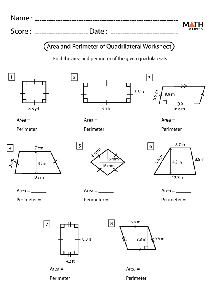 Area Perimeter Of Quadrilaterals Worksheets Math Monks Area Perimeter Of Quadrilaterals Worksheets Math Monks