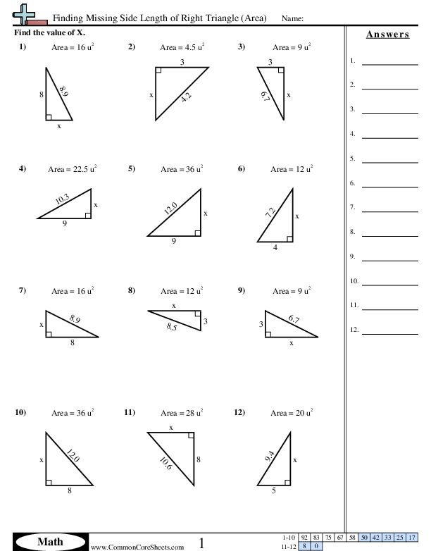 Area Perimeter Worksheets Finding Missing Side Length Of Right 