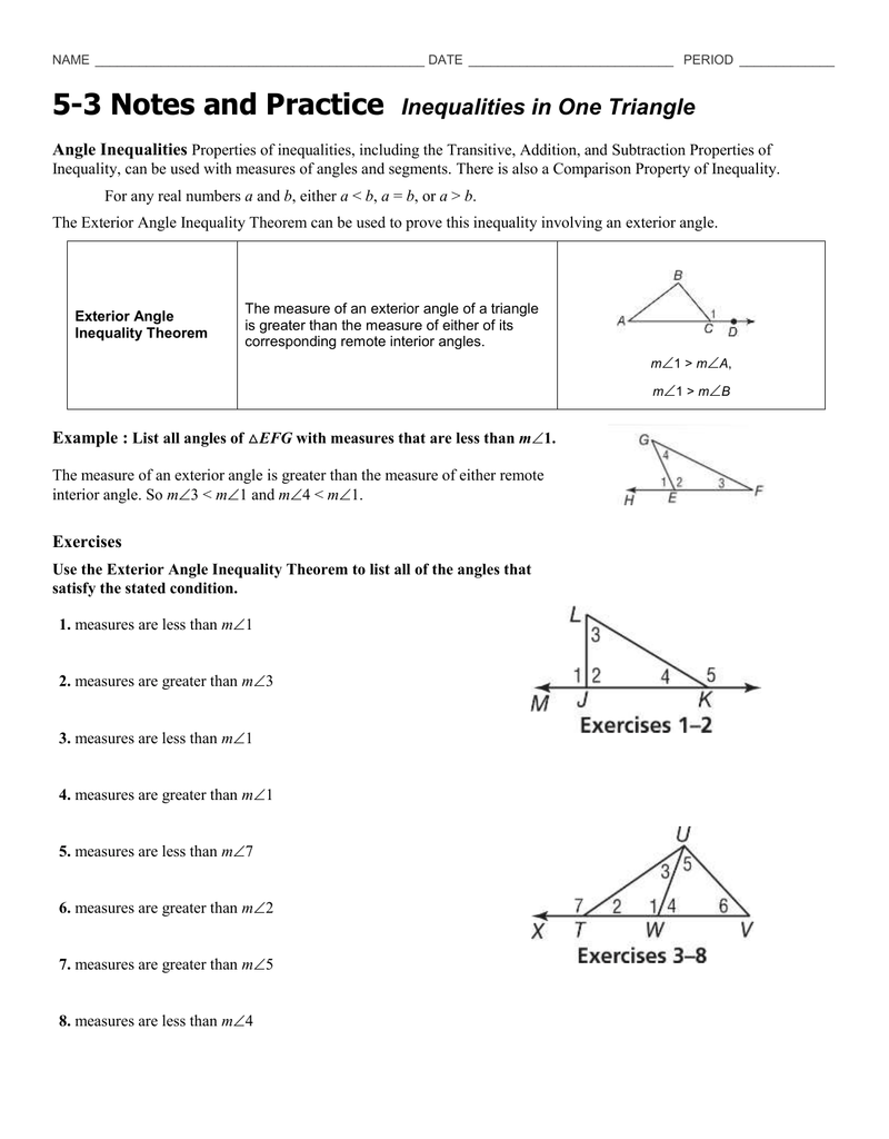 Bestseller 5 6 Inequalities In One Triangle Worksheet Answers