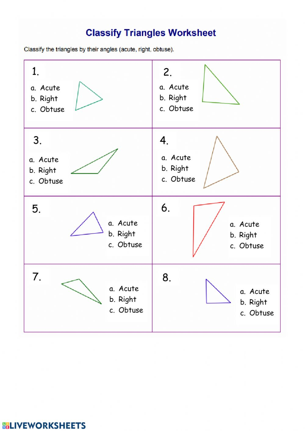 Classify Triangles Worksheet Classify Triangles Worksheet