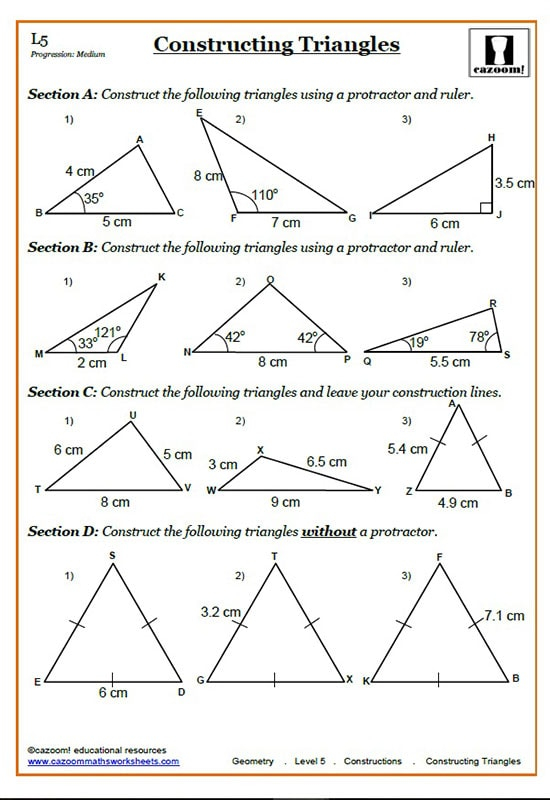 Constructions Worksheet PDF Triangle Construction Worksheet