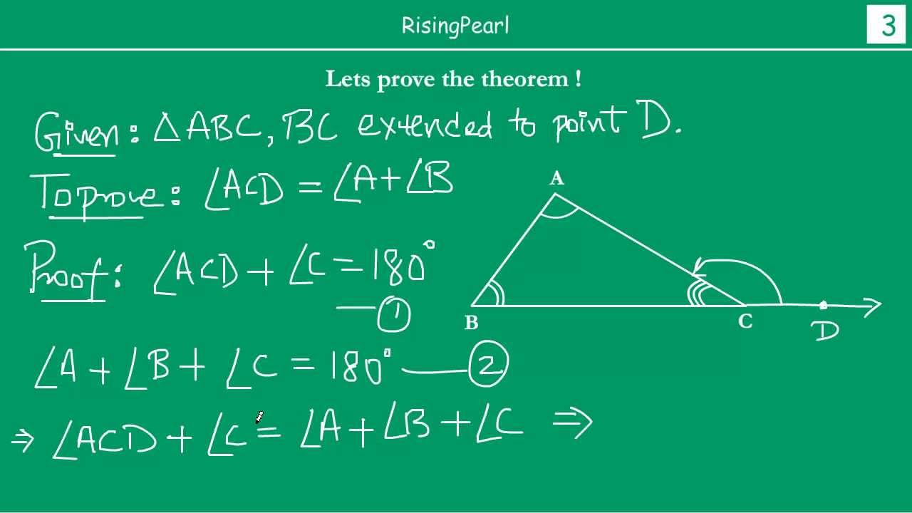 Exterior Angle Equals Sum Of Two Interior Opposite Angles Theorem Exterior Angle Equals Sum Of Two Interior Opposite Angles Theorem