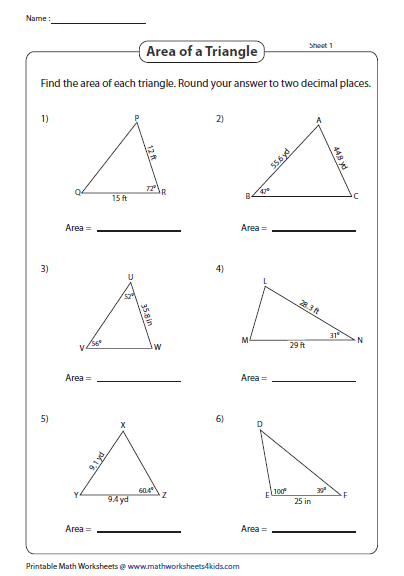 Finding Area Of A Triangle Worksheets Worksheets Master