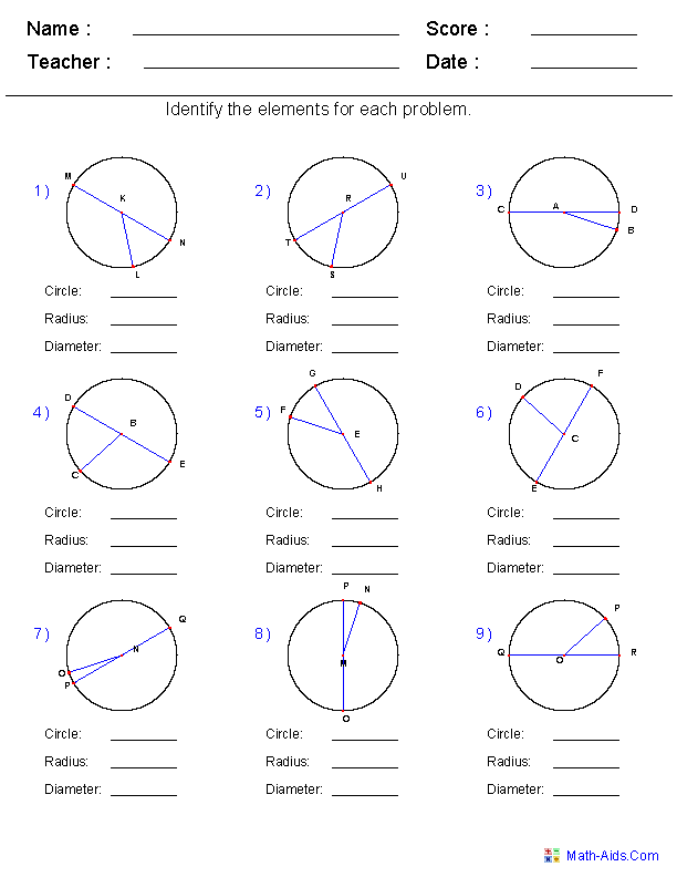 Identify Circle Radius And Diameter Worksheets Geometry Worksheets Identify Circle Radius And Diameter Worksheets Geometry Worksheets
