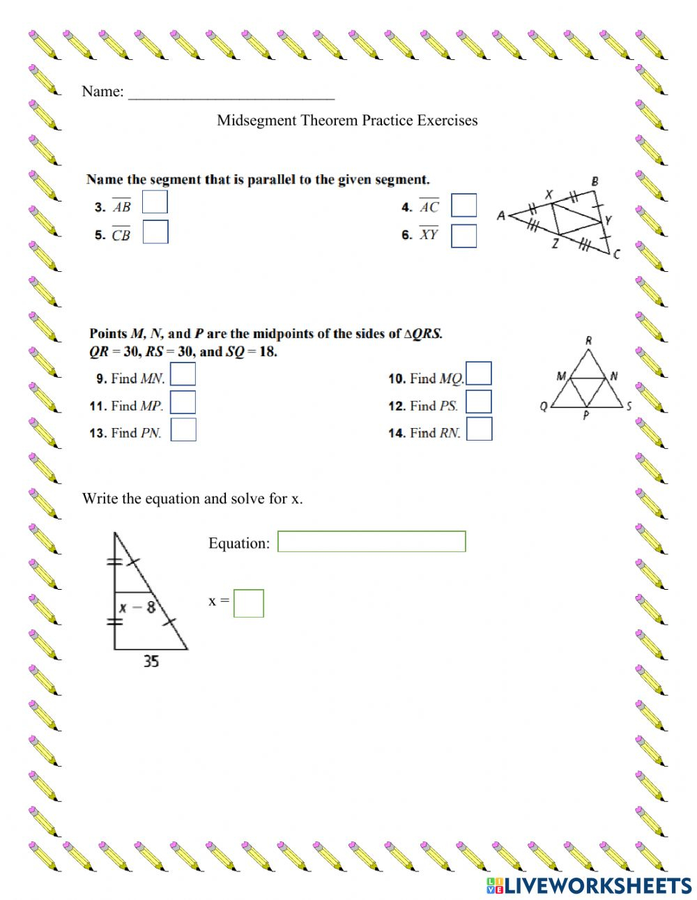Midsegment Theorem Worksheet