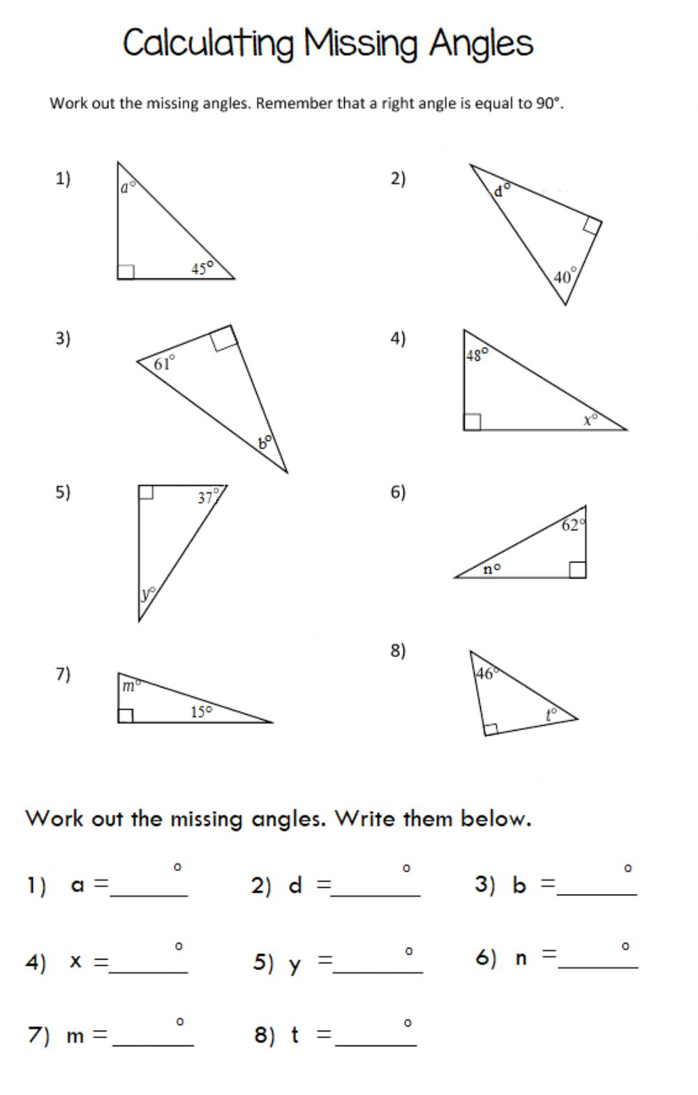 Missing Angle In Triangle Worksheet Missing Angle In Triangle Worksheet