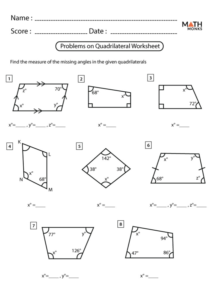 Quadrilaterals Worksheets Math Monks