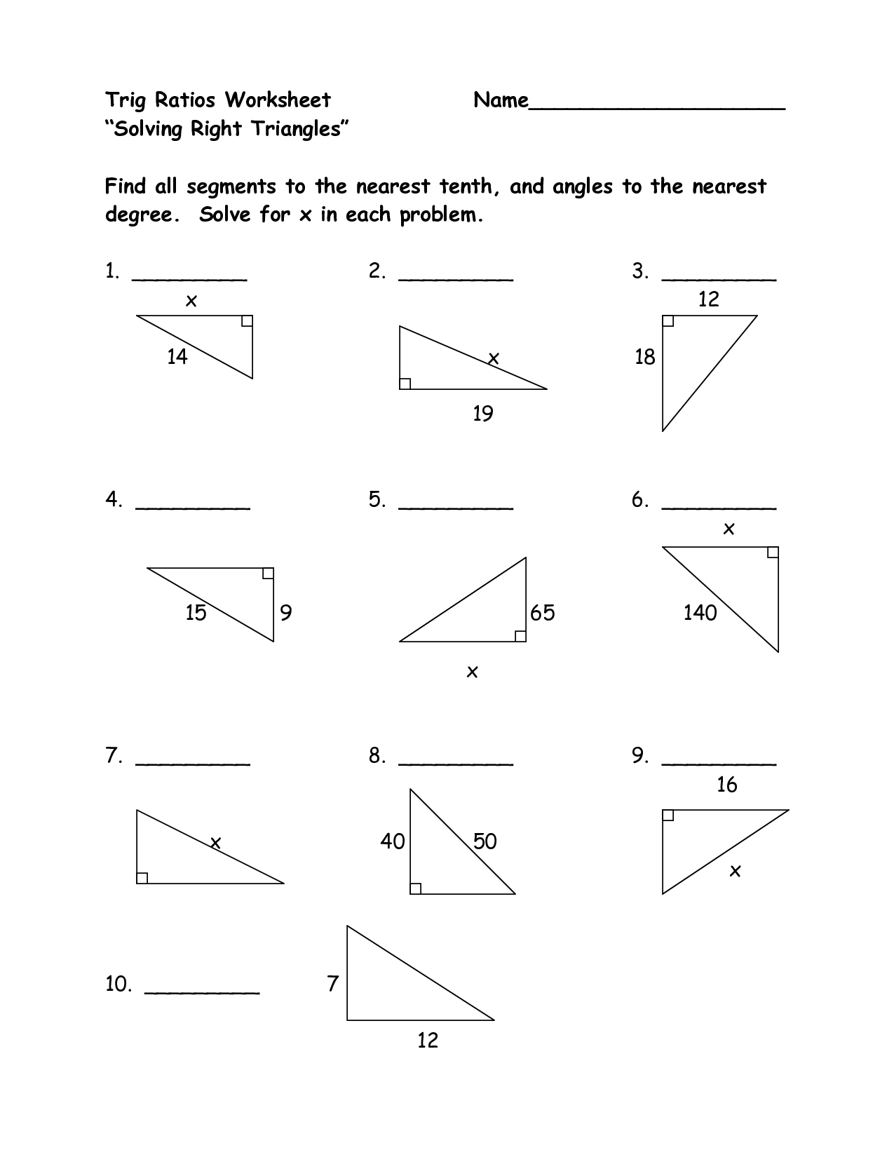 Right Triangle Trigonometry Worksheet Pdf Right Triangle Trigonometry Worksheet Pdf