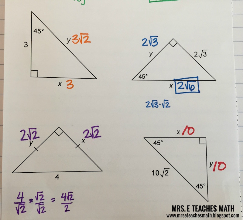 Right Triangles Interactive Notebook Pages Mrs E Teaches Math