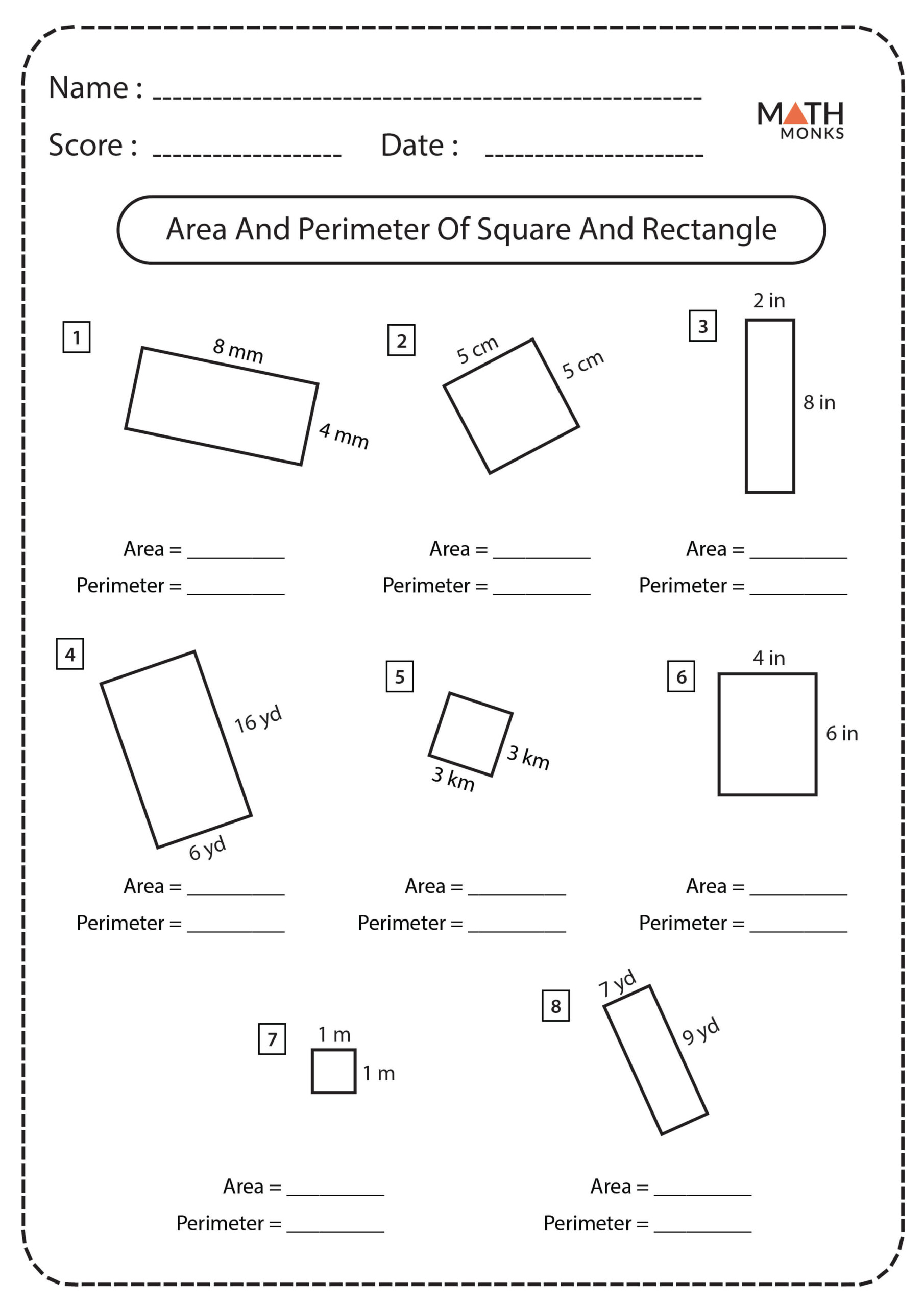 Squares And Rectangles Worksheets Math Monks Squares And Rectangles Worksheets Math Monks